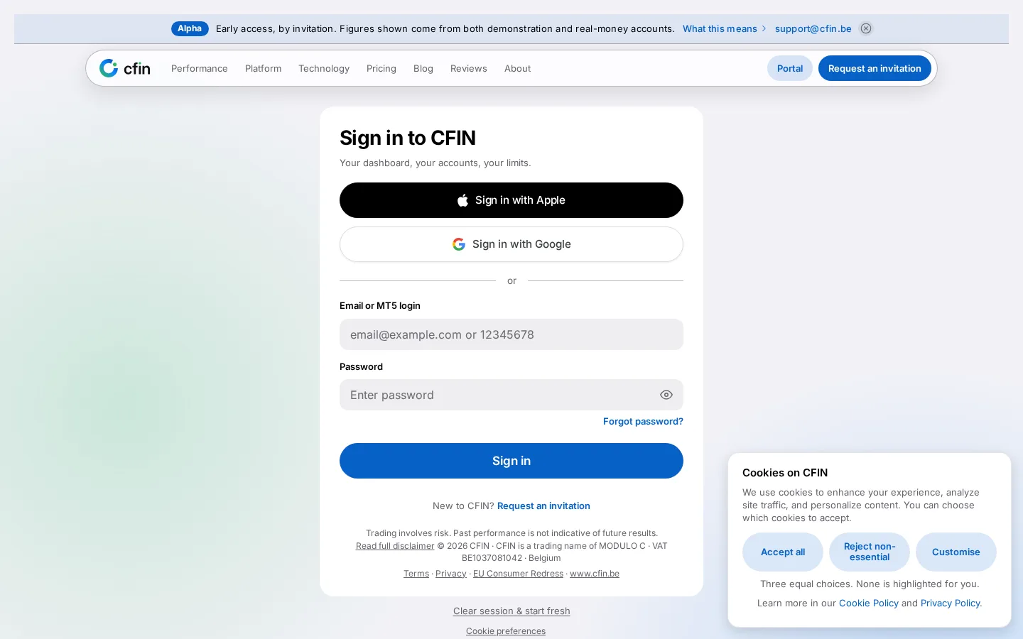 The CFIN sign-in screen