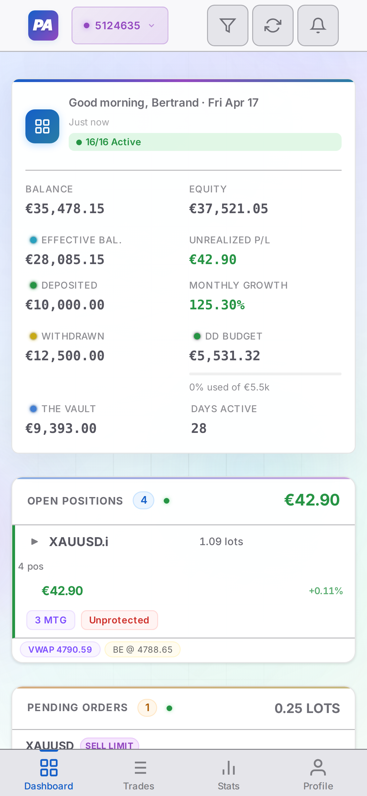Mobile dashboard — light mode