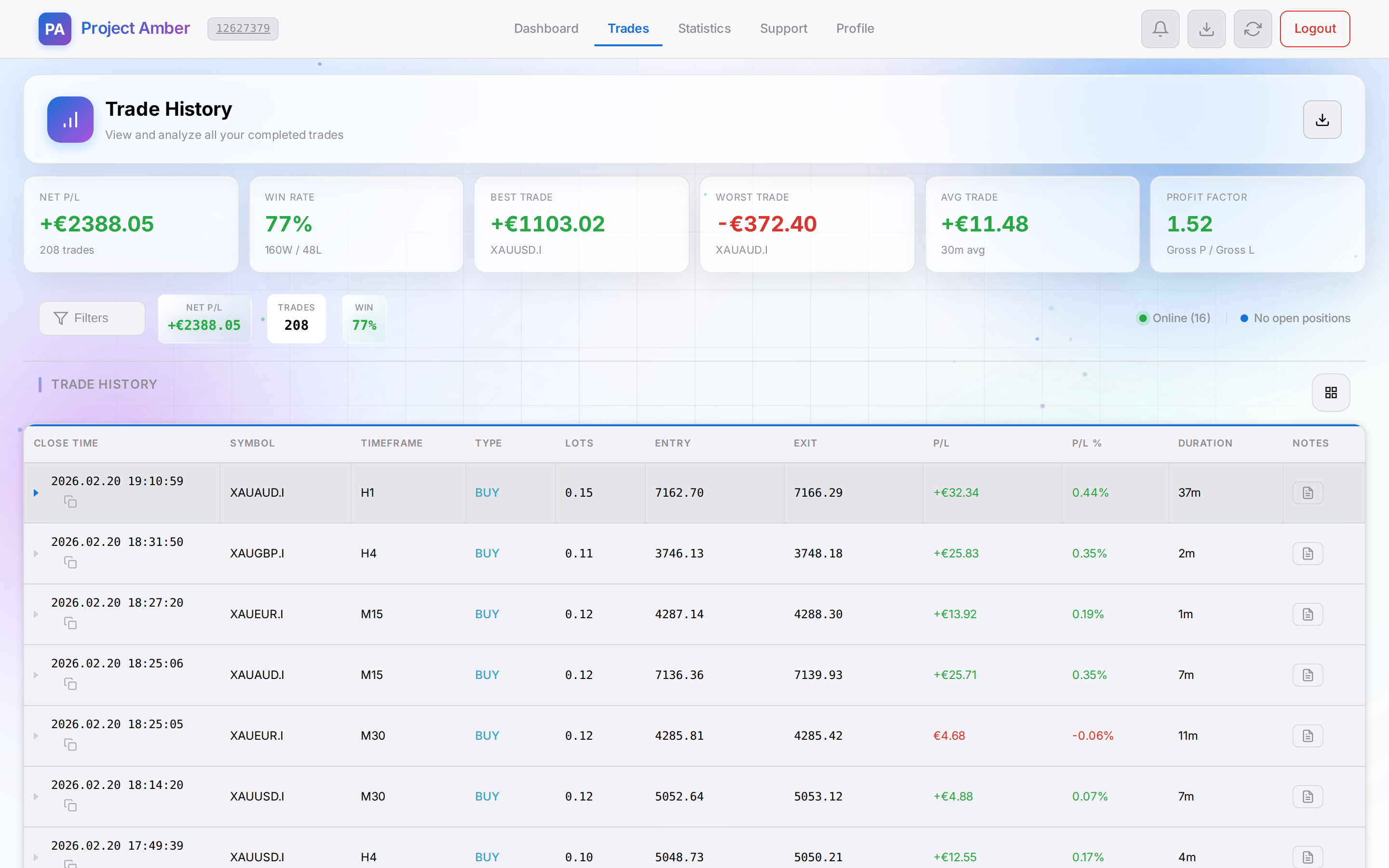 Trade History — light mode